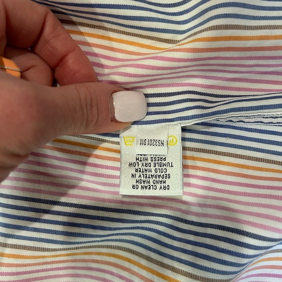 Bugatchi Uomo Men’s Dress Shirt Pink Blue Yellow Stripe Classic Fit Button Up XL - Picture 15 of 15